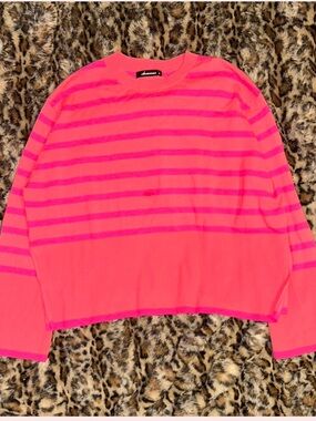 Olivaceous Neon Pink & Hot Pink Striped Knit Top